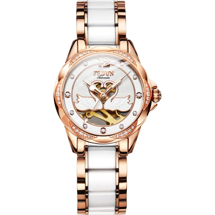 JIN SHI DUN 8831 Women Fashion Diamond Hollowed Waterproof Ceramic Mechanical Watch(White) - Metal Strap Watches by JIN SHI DUN | Online Shopping South Africa | PMC Jewellery | Buy Now Pay Later Mobicred