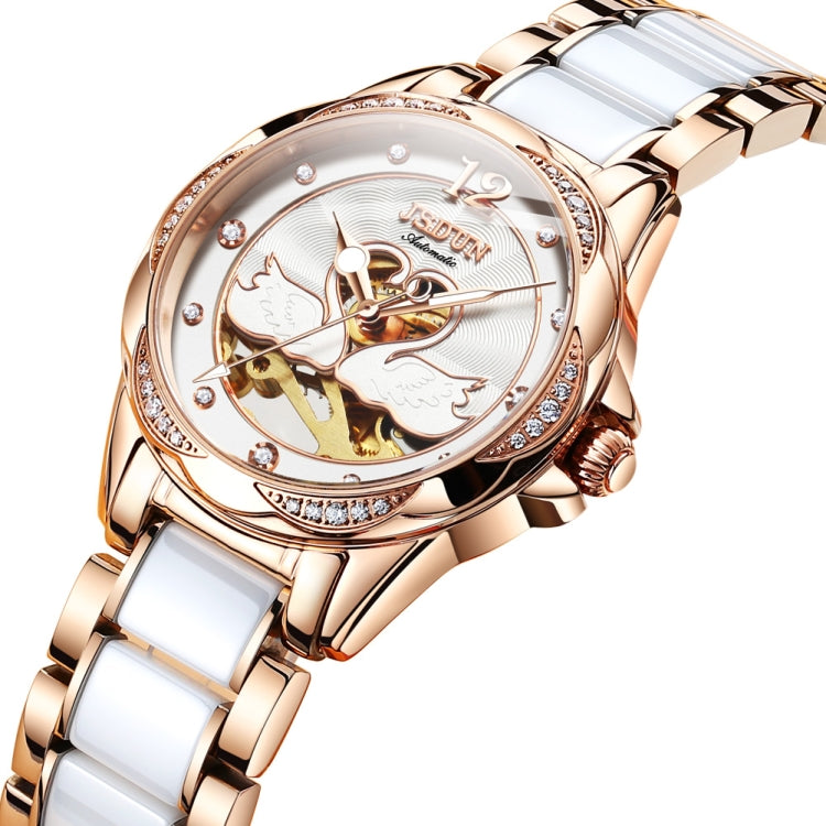 JIN SHI DUN 8831 Women Fashion Diamond Hollowed Waterproof Ceramic Mechanical Watch(White) - Metal Strap Watches by JIN SHI DUN | Online Shopping South Africa | PMC Jewellery | Buy Now Pay Later Mobicred