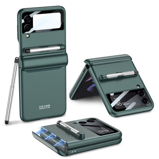 For Samsung Galaxy Z Flip3 5G GKK Magnetic Full Coverage Phone Flip Case with Pen(Forest Green) - Galaxy Phone Cases by GKK | Online Shopping South Africa | PMC Jewellery | Buy Now Pay Later Mobicred