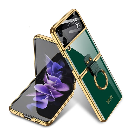 For Samsung Galaxy Z Flip3 5G GKK Integrated Solid Color Plating Phone Case with Ring Holder(Emerald Green) - Galaxy Phone Cases by GKK | Online Shopping South Africa | PMC Jewellery