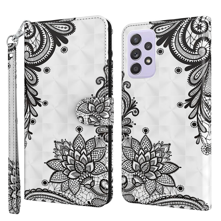For Samsung Galaxy A13 4G 3D Painting Pattern TPU + PU Leather Phone Case(Diagonal Black Flower) - free shipping - PMC TechLife - Order now!
