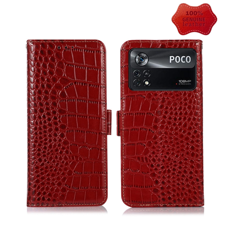 For Xiaomi Poco X4 Pro 5G Crocodile Top Layer Cowhide Leather Phone Case(Red) - Xiaomi Cases by PMC TechLife | Online Shopping South Africa | PMC TechLife