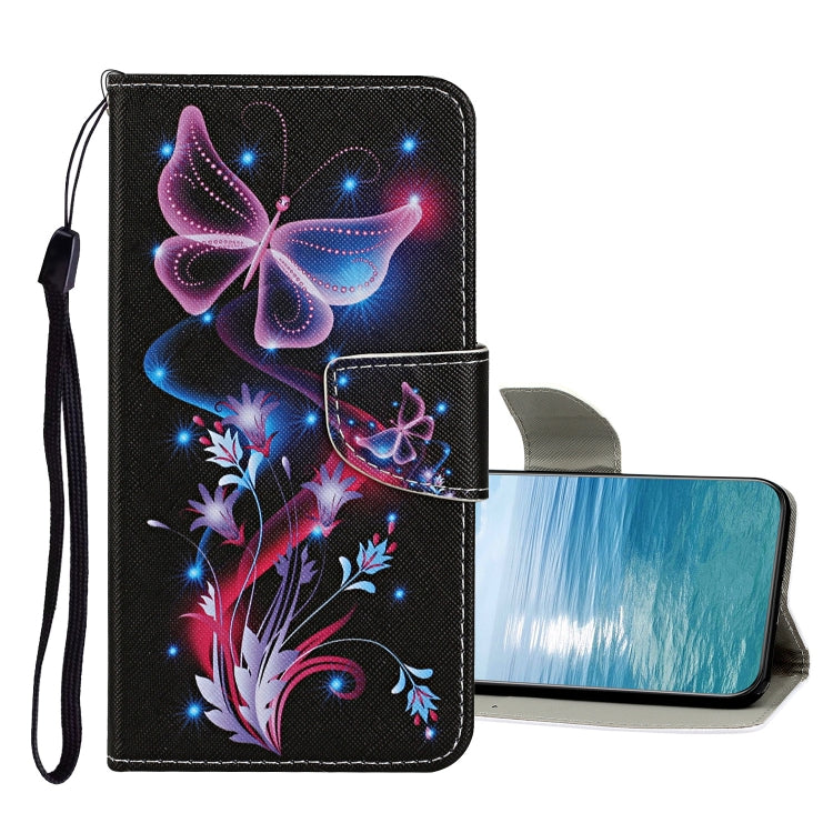 For Samsung Galaxy A13 4G Colored Drawing Pattern Flip Leather Case(Fluorescent Butterfly) - Galaxy Phone Cases by PMC Jewellery | Online Shopping South Africa | PMC Jewellery