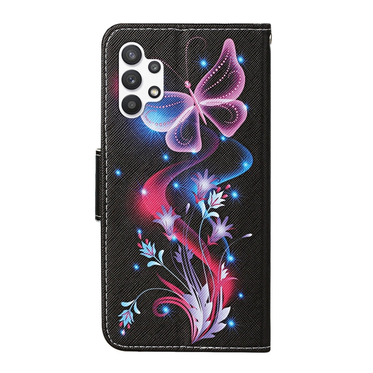 For Samsung Galaxy A13 4G Colored Drawing Pattern Flip Leather Case(Fluorescent Butterfly) - Galaxy Phone Cases by PMC Jewellery | Online Shopping South Africa | PMC Jewellery