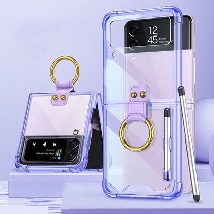 For Samsung Galaxy Z Flip3 5G GKK Shockproof Airbag Phone Case with Ring Holder & Stylus Pen(Transparent Purple) - Galaxy Phone Cases by GKK | Online Shopping South Africa | PMC Jewellery