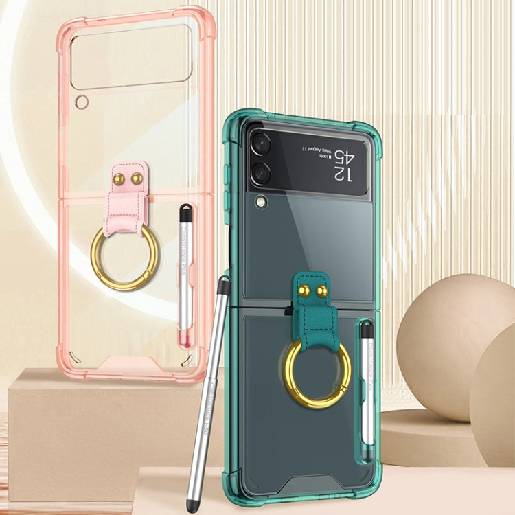 For Samsung Galaxy Z Flip3 5G GKK Shockproof Airbag Phone Case with Ring Holder & Stylus Pen(Transparent Green) - Galaxy Phone Cases by GKK | Online Shopping South Africa | PMC Jewellery