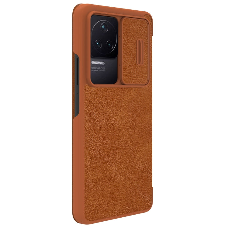 For Xiaomi Redmi K50 / K50 Pro NILLKIN QIN Series Pro Sliding Camera Cover Leather Phone Case(Brown) - Xiaomi Cases by NILLKIN | Online Shopping South Africa | PMC Jewellery | Buy Now Pay Later Mobicred