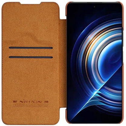 For Xiaomi Redmi K50 / K50 Pro NILLKIN QIN Series Pro Sliding Camera Cover Leather Phone Case(Brown) - Xiaomi Cases by NILLKIN | Online Shopping South Africa | PMC Jewellery | Buy Now Pay Later Mobicred