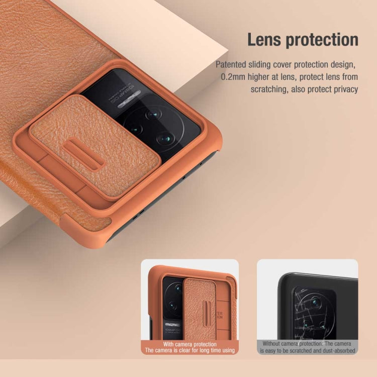 For Xiaomi Redmi K50 / K50 Pro NILLKIN QIN Series Pro Sliding Camera Cover Leather Phone Case(Brown) - Xiaomi Cases by NILLKIN | Online Shopping South Africa | PMC Jewellery | Buy Now Pay Later Mobicred