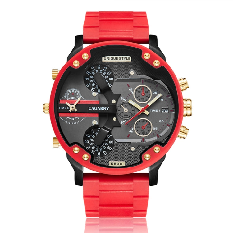 CAGARNY 6830 Quartz Dual Movement Rubberized Steel Band Watch For Men(Red) - Metal Strap Watches by CAGARNY | Online Shopping South Africa | PMC Jewellery | Buy Now Pay Later Mobicred