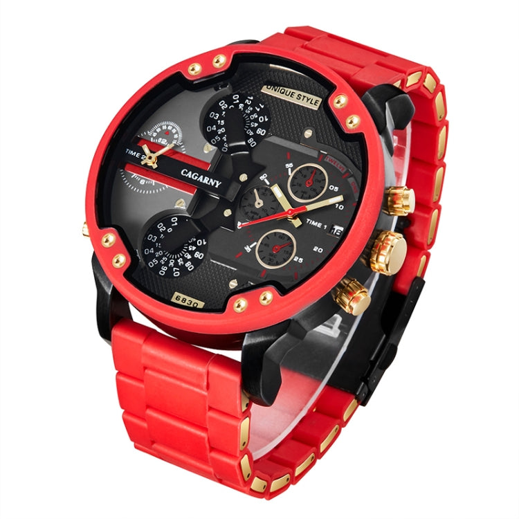 CAGARNY 6830 Quartz Dual Movement Rubberized Steel Band Watch For Men(Red) - Metal Strap Watches by CAGARNY | Online Shopping South Africa | PMC Jewellery | Buy Now Pay Later Mobicred