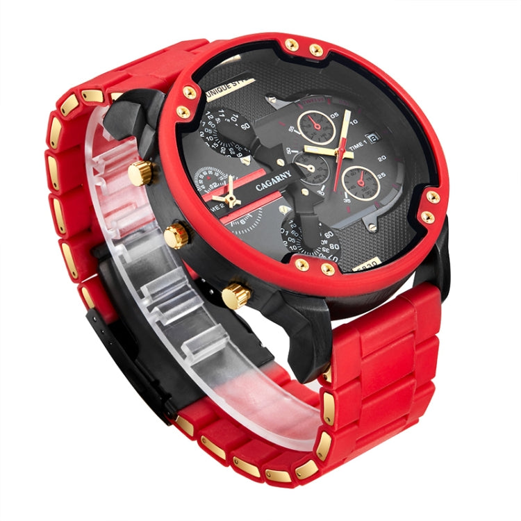 CAGARNY 6830 Quartz Dual Movement Rubberized Steel Band Watch For Men(Red) - Metal Strap Watches by CAGARNY | Online Shopping South Africa | PMC Jewellery | Buy Now Pay Later Mobicred