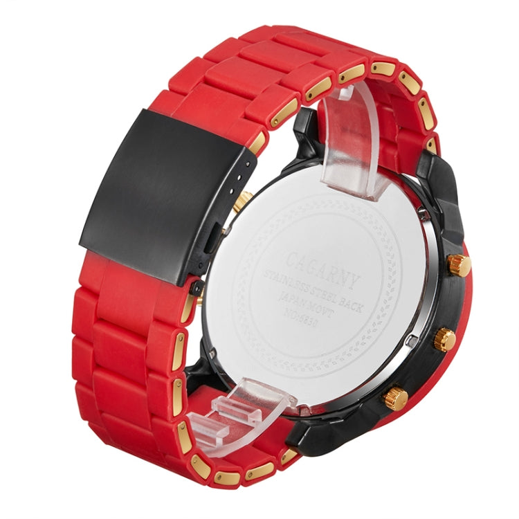 CAGARNY 6830 Quartz Dual Movement Rubberized Steel Band Watch For Men(Red) - Metal Strap Watches by CAGARNY | Online Shopping South Africa | PMC Jewellery | Buy Now Pay Later Mobicred