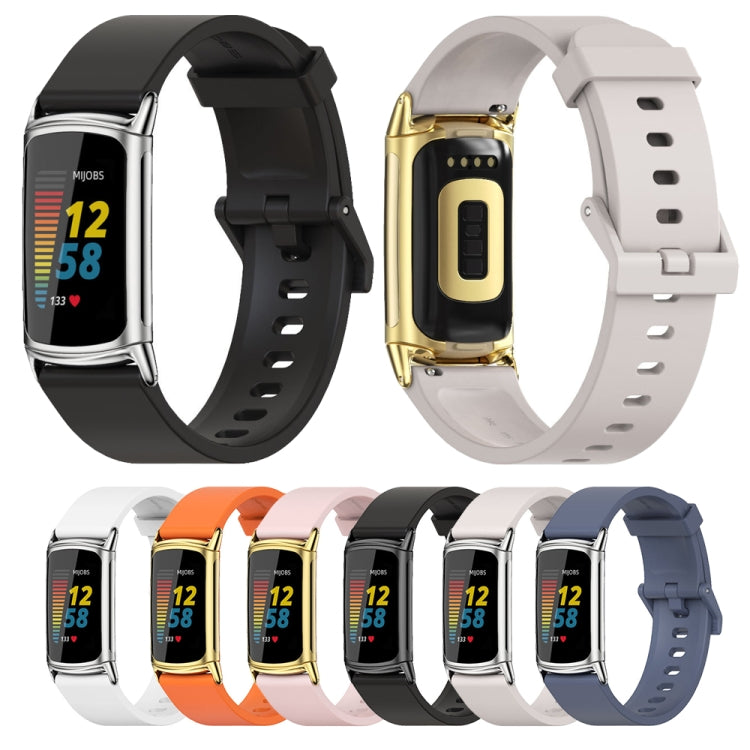 For Fitbit Charge 5 / Charge 6 Mijobs Soft Silicone  Watch Band(Blue+Silver) - free shipping - PMC TechLife - Order now!