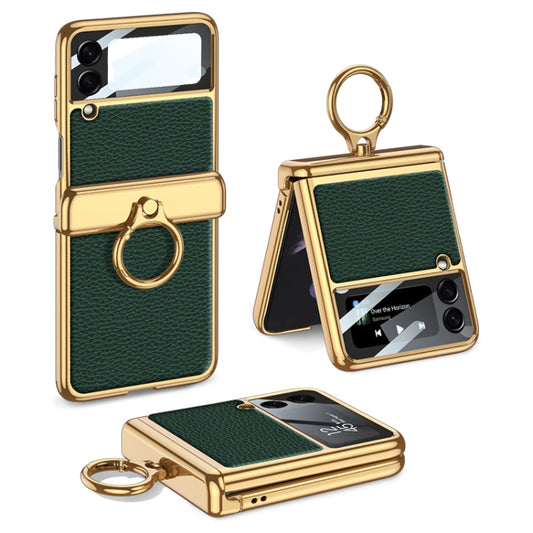 For Samsung Galaxy Z Flip3 5G GKK Integrated Plating + Leather Flip Phone Case(Forest Green) - Galaxy Phone Cases by GKK | Online Shopping South Africa | PMC Jewellery