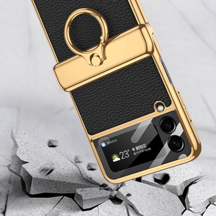 For Samsung Galaxy Z Flip3 5G GKK Integrated Plating + Leather Flip Phone Case(Black) - Galaxy Phone Cases by GKK | Online Shopping South Africa | PMC Jewellery | Buy Now Pay Later Mobicred