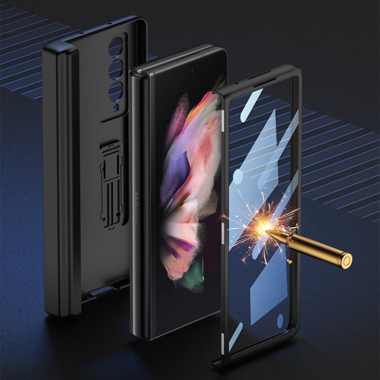 For Samsung Galaxy Z Fold3 5G GKK Magnetic Hinge Plain Leather Phone Flip Case with Pen Box(Cross Texture) - Galaxy Phone Cases by GKK | Online Shopping South Africa | PMC Jewellery