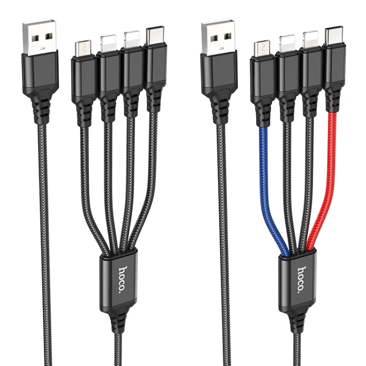 hoco X76 4 in 1 2A Dual 8 Pin + USB-C / Type-C + Micro USB Super Charging Cable,Length: 1m(Black) - Multifunction Cable by hoco | Online Shopping South Africa | PMC Jewellery | Buy Now Pay Later Mobicred