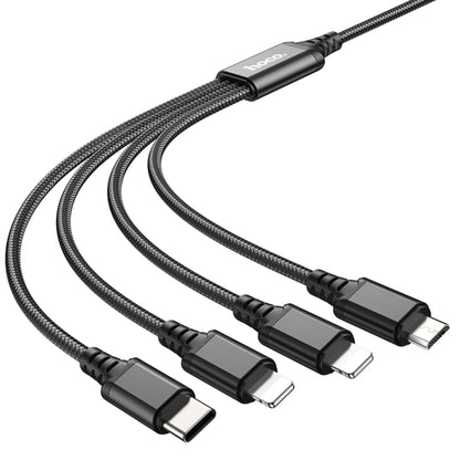 hoco X76 4 in 1 2A Dual 8 Pin + USB-C / Type-C + Micro USB Super Charging Cable,Length: 1m(Black) - Multifunction Cable by hoco | Online Shopping South Africa | PMC Jewellery | Buy Now Pay Later Mobicred