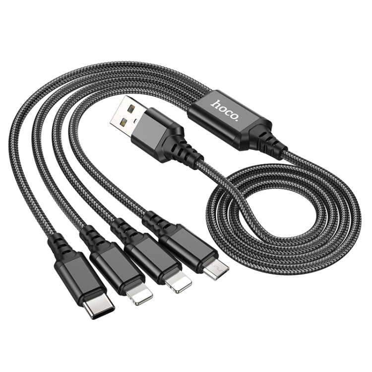 hoco X76 4 in 1 2A Dual 8 Pin + USB-C / Type-C + Micro USB Super Charging Cable,Length: 1m(Black) - Multifunction Cable by hoco | Online Shopping South Africa | PMC Jewellery | Buy Now Pay Later Mobicred