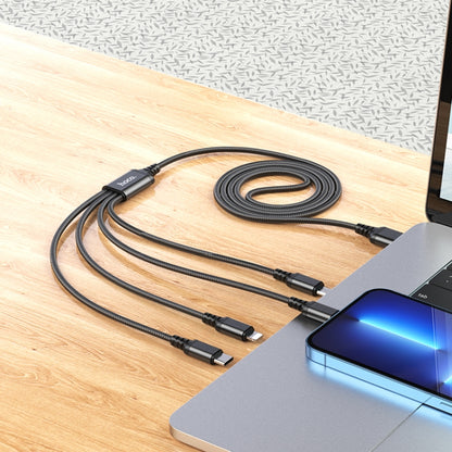 hoco X76 4 in 1 2A Dual 8 Pin + USB-C / Type-C + Micro USB Super Charging Cable,Length: 1m(Black) - Multifunction Cable by hoco | Online Shopping South Africa | PMC Jewellery | Buy Now Pay Later Mobicred