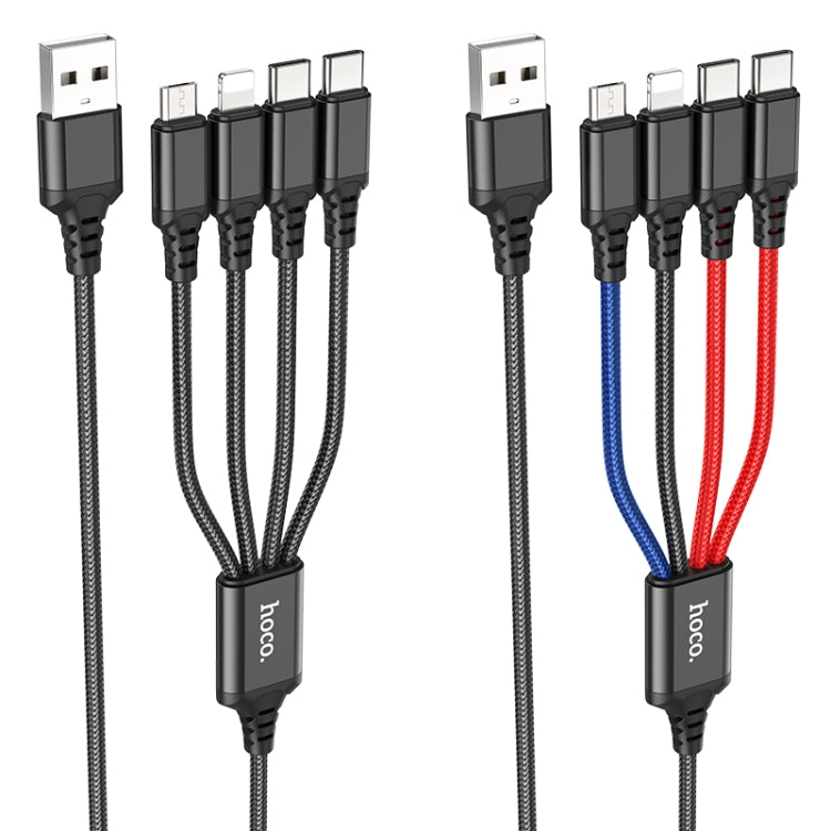 hoco X76 4 in 1 2A Dual USB-C/Type-C +8 Pin + Micro USB Super Charging Cable,Length: 1m(Black) - Multifunction Cable by hoco | Online Shopping South Africa | PMC Jewellery