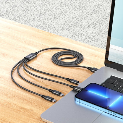 hoco X76 4 in 1 2A Dual USB-C/Type-C +8 Pin + Micro USB Super Charging Cable,Length: 1m(Black) - Multifunction Cable by hoco | Online Shopping South Africa | PMC Jewellery