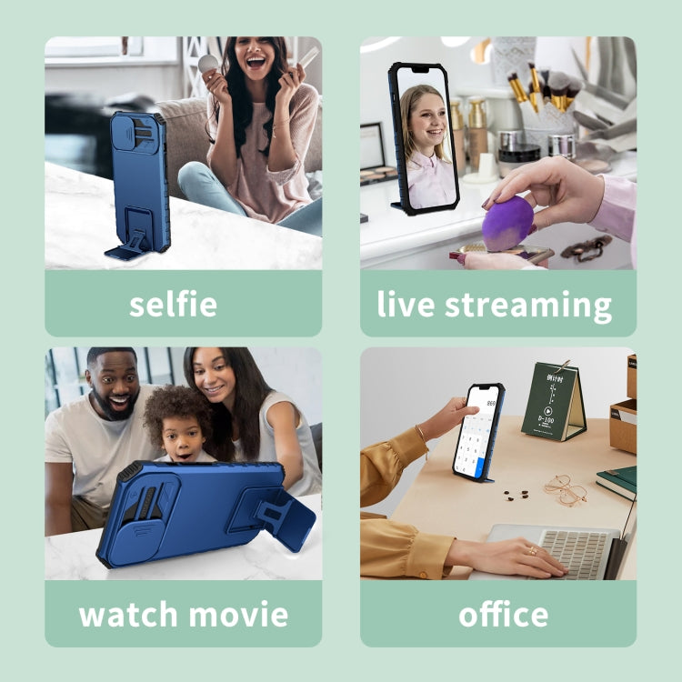 For Xiaomi Poco M4 Pro 4G Stereoscopic Holder Sliding Camshield Phone Case(Blue) - free shipping - PMC TechLife - Order now!