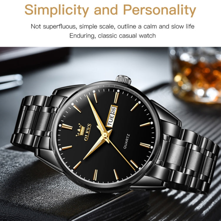 OLEVS 6898 Men Waterproof Luminous Steel Watch Band Quartz Watch(Gold Black) - Metal Strap Watches by OLEVS | Online Shopping South Africa | PMC Jewellery | Buy Now Pay Later Mobicred