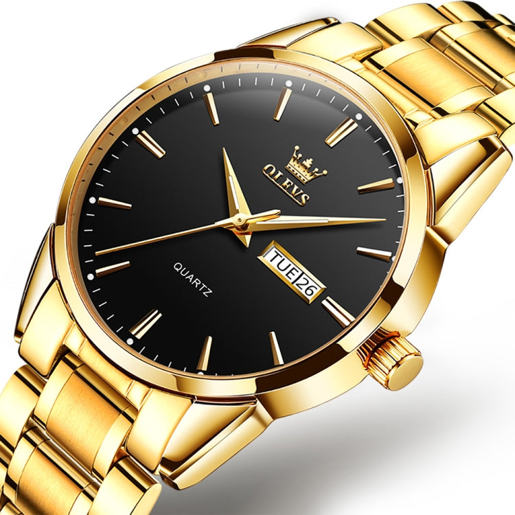 OLEVS 6898 Men Waterproof Luminous Steel Watch Band Quartz Watch(Gold Black) - Metal Strap Watches by OLEVS | Online Shopping South Africa | PMC Jewellery | Buy Now Pay Later Mobicred