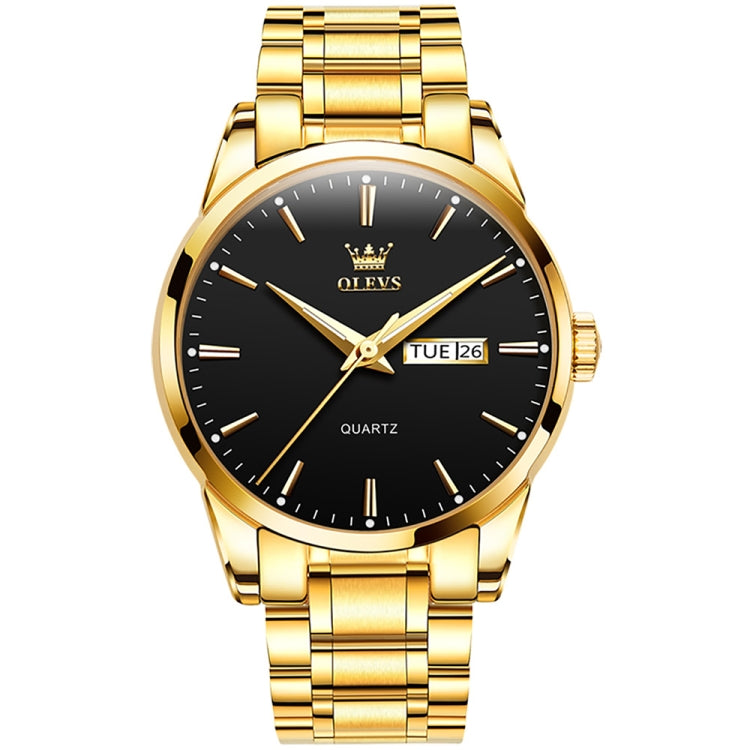 OLEVS 6898 Men Waterproof Luminous Steel Watch Band Quartz Watch(Gold Black) - Metal Strap Watches by OLEVS | Online Shopping South Africa | PMC Jewellery | Buy Now Pay Later Mobicred