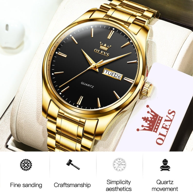 OLEVS 6898 Men Waterproof Luminous Steel Watch Band Quartz Watch(Gold Black) - Metal Strap Watches by OLEVS | Online Shopping South Africa | PMC Jewellery | Buy Now Pay Later Mobicred