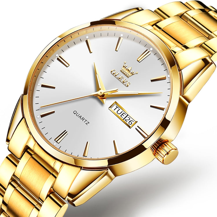 OLEVS 6898 Men Waterproof Luminous Steel Watch Band Quartz Watch(Gold White) - Metal Strap Watches by OLEVS | Online Shopping South Africa | PMC Jewellery | Buy Now Pay Later Mobicred