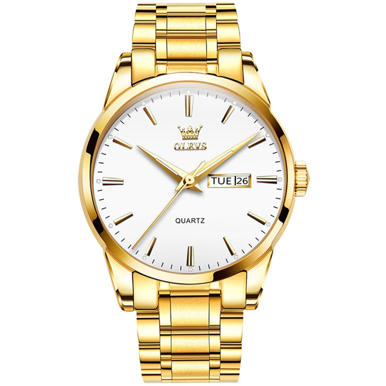 OLEVS 6898 Men Waterproof Luminous Steel Watch Band Quartz Watch(Gold White) - Metal Strap Watches by OLEVS | Online Shopping South Africa | PMC Jewellery | Buy Now Pay Later Mobicred