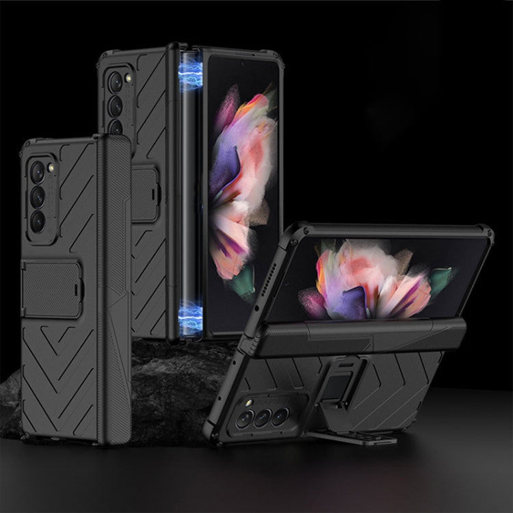 For Samsung Galaxy Z Fold2 5G GKK Integrated Magnetic Armor Flip Phone Case with Holder(Black) - Galaxy Phone Cases by GKK | Online Shopping South Africa | PMC Jewellery