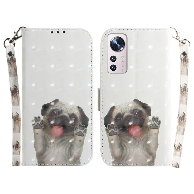 For Xiaomi 12 / 12X 3D Colored Horizontal Flip Leather Phone Case(Pug) - 12 Cases by PMC Jewellery | Online Shopping South Africa | PMC Jewellery