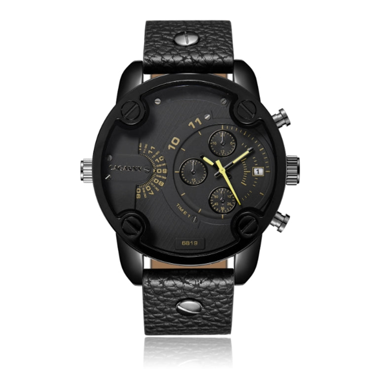 CAGARNY 6819 Multifunctional Dual Time Zone Quartz Business Sport Watch for Men(Black Shell Black Surface Black Leather) - Leather Strap Watches by CAGARNY | Online Shopping South Africa | PMC Jewellery | Buy Now Pay Later Mobicred