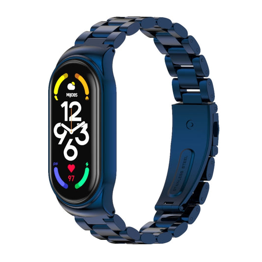 For Xiaomi Mi Band 7 / 7 NFC MIJOBS CS Three-Bead Metal Stainless Steel Watch Band(Blue) - Watch Bands by MIJOBS | Online Shopping South Africa | PMC Jewellery | Buy Now Pay Later Mobicred