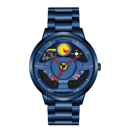 SANDA 1085 Steering Wheel Hollow Dial Waterproof Quartz Watch, Style:Steel Band(Blue) - Metal Strap Watches by SANDA | Online Shopping South Africa | PMC Jewellery | Buy Now Pay Later Mobicred