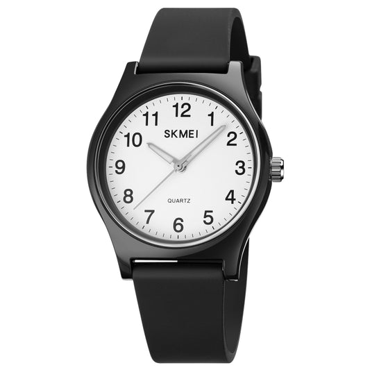 SKMEI 1760 Stainless Steel Buckle Silicone Strap Waterproof Quartz Watch(Black and White) - Silicone Strap Watches by SKMEI | Online Shopping South Africa | PMC Jewellery | Buy Now Pay Later Mobicred