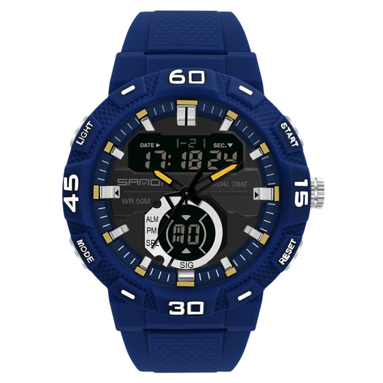 SANDA 3087 Luminous Waterproof Dual Display Electronic Watch(Sapphire Blue) - Silicone Strap Watches by SANDA | Online Shopping South Africa | PMC Jewellery | Buy Now Pay Later Mobicred