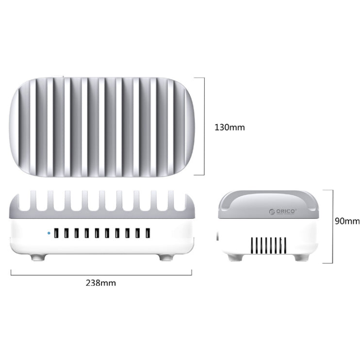 ORICO DUK-10P-DX 120W 5V 2.4A 10 Ports USB Charging Station, UK Plug(White) - Multifunction Charger by ORICO | Online Shopping South Africa | PMC Jewellery | Buy Now Pay Later Mobicred