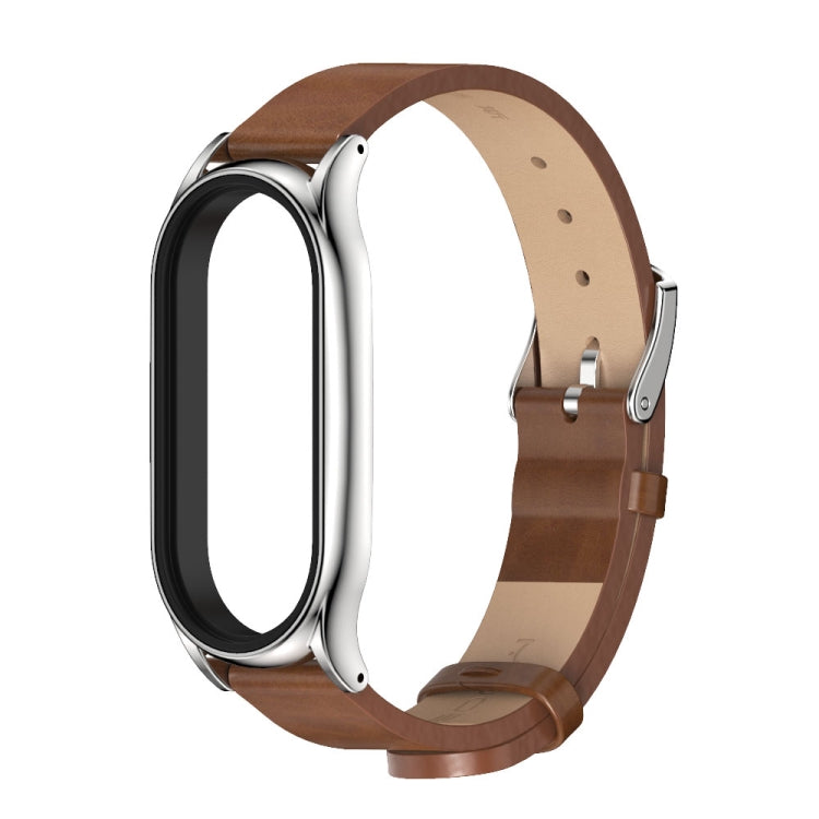 For Xiaomi Mi Band 7 / 7 NFC MIJOBS Plus Metal Case Microfiber Leather Watch Band(Brown Silver) - Watch Bands by MIJOBS | Online Shopping South Africa | PMC Jewellery | Buy Now Pay Later Mobicred