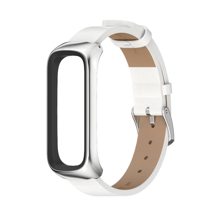 For Samsung Galaxy Fit 2 MIJOBS Metal Case Microfiber Leather Watch Band(White Silver) - Watch Bands by MIJOBS | Online Shopping South Africa | PMC TechLife | Buy Now Pay Later Mobicred