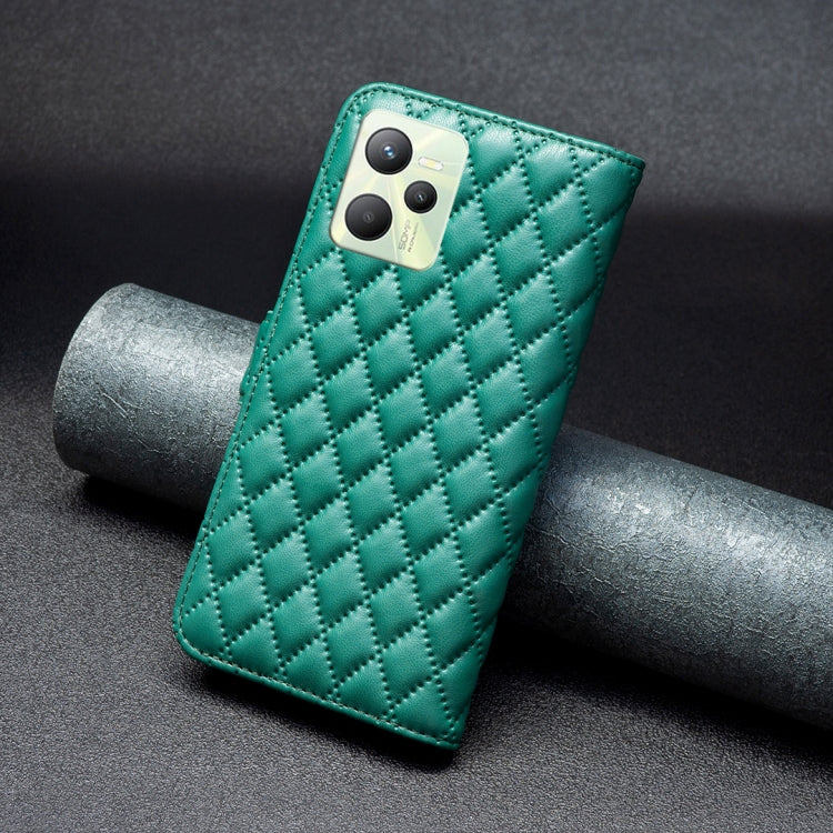For OPPO Realme C35 Diamond Lattice Wallet Leather Flip Phone Case(Green) - Realme Cases by PMC TechLife | Online Shopping South Africa | PMC TechLife | Buy Now Pay Later Mobicred