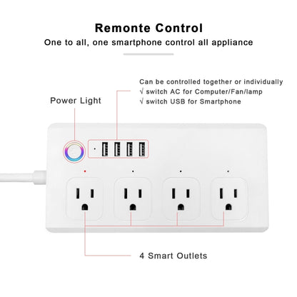 WiFi 10A SM-SO301-U 2500W 4 Holes + 4 USB Smart Power Strip, US Plug(White) - Smart Socket by PMC Jewellery | Online Shopping South Africa | PMC Jewellery