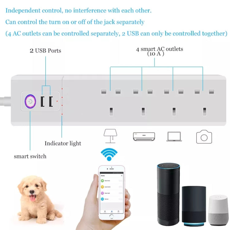 WiFi 16A SM-SO306-K 4 Holes + 2 USB Multi-purpose Smart Power Strip, UK Plug - Smart Socket by PMC TechLife | Online Shopping South Africa | PMC TechLife