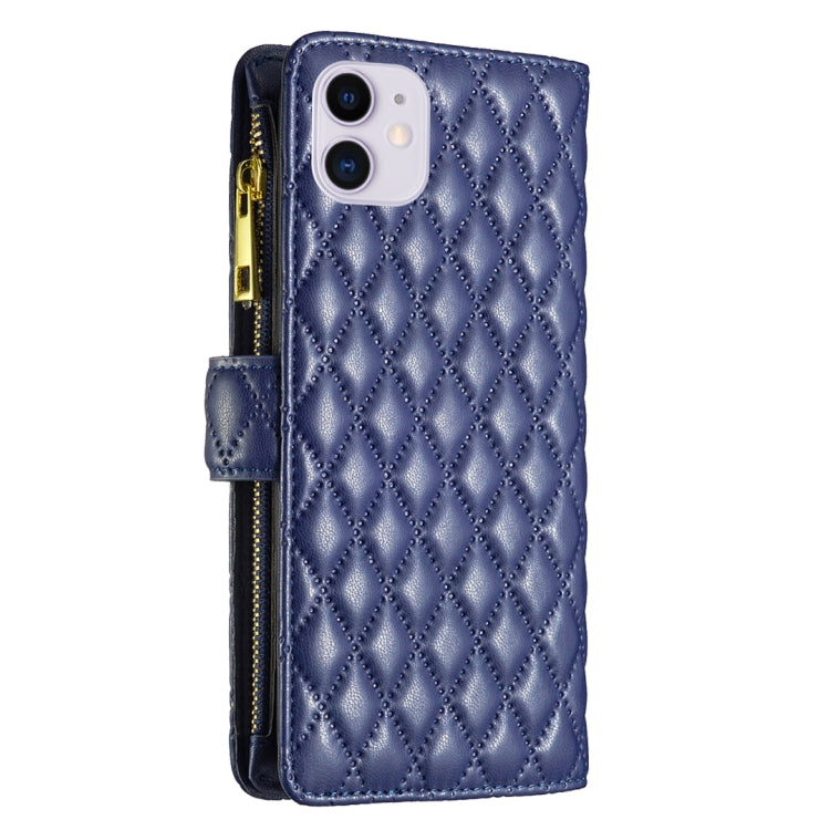 For iPhone 11 Diamond Lattice Zipper Wallet Leather Flip Phone Case (Blue) - iPhone 11 Cases by PMC Jewellery | Online Shopping South Africa | PMC Jewellery