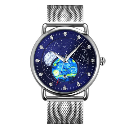 SKMEI 9283 Stainless Steel Buckle Glass Mirror Waterproof Quartz Watch, Shape:Steel Belt(Blue) - Other Watches by SKMEI | Online Shopping South Africa | PMC Jewellery | Buy Now Pay Later Mobicred