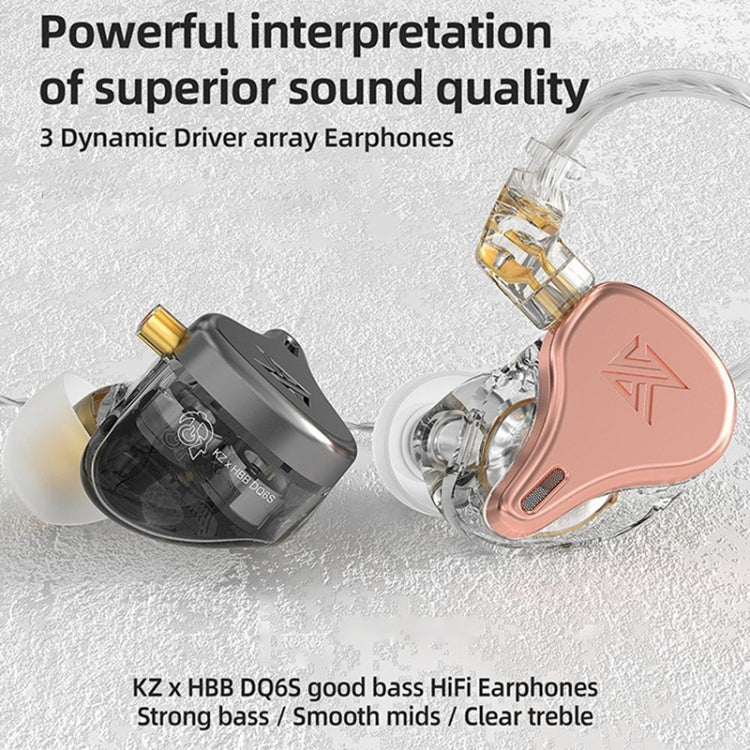 KZ-DQ6S 1.2m Three-Unit Dynamic Subwoofer In-Ear Headphones, Style:With Microphone(Pink) - In Ear Wired Earphone by KZ | Online Shopping South Africa | PMC Jewellery | Buy Now Pay Later Mobicred